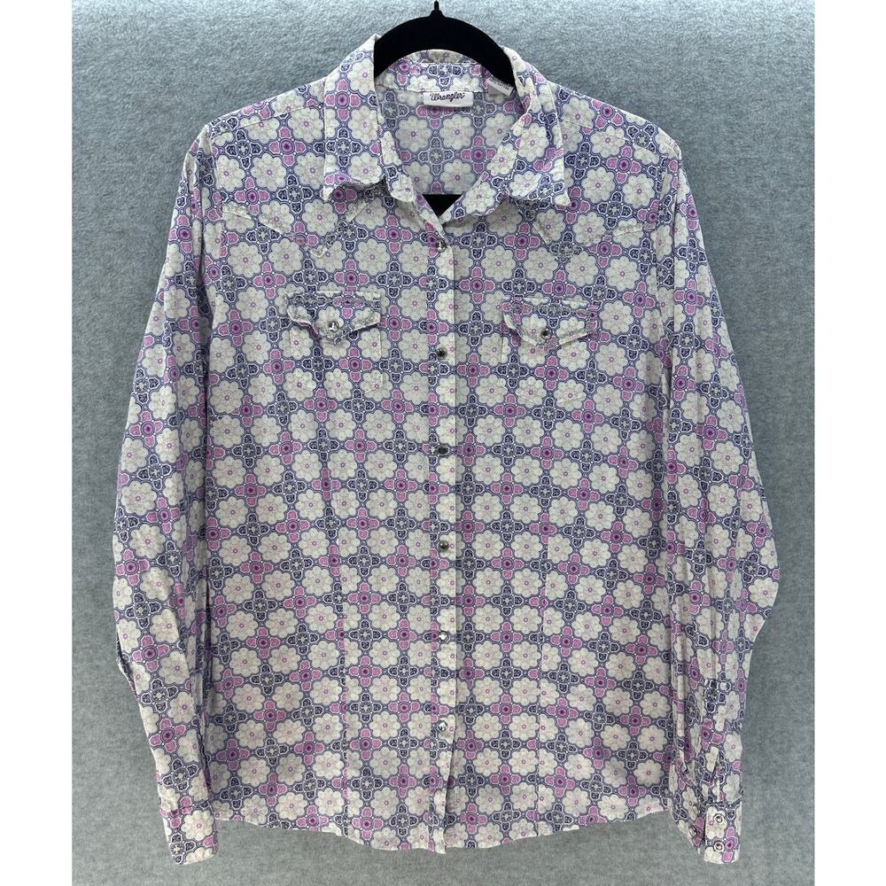Wrangler Womens L Vintage Inspired Jeweled Snap Silver Purple Western Cotton Y2K